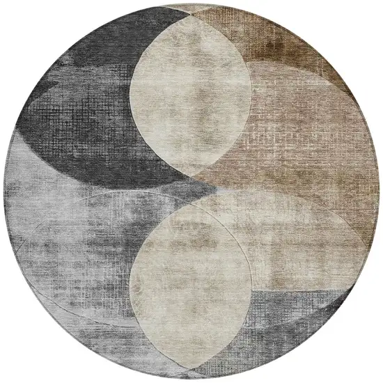 8' Pewter Brown And Charcoal Round Geometric Washable Indoor Outdoor Area Rug Photo 6