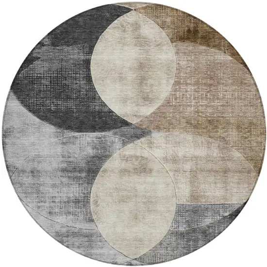 8' Pewter Brown And Charcoal Round Geometric Washable Indoor Outdoor Area Rug Photo 2