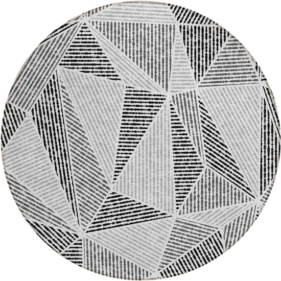 8' Pewter Charcoal And Gray Round Geometric Washable Indoor Outdoor Area Rug Photo 2