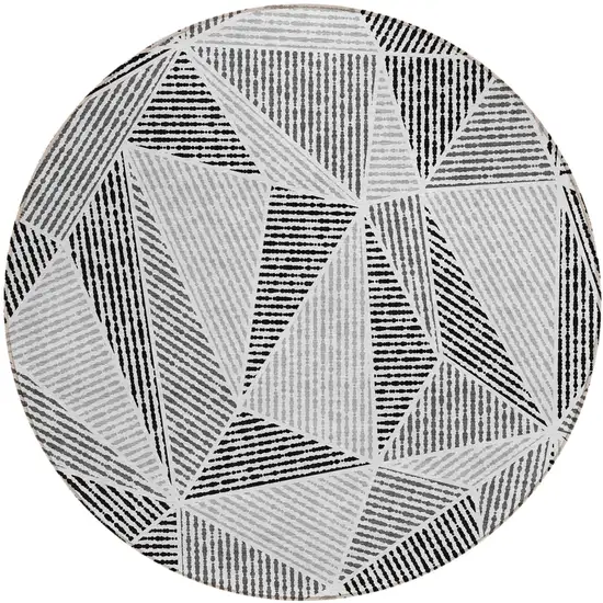 8' Pewter Charcoal And Gray Round Geometric Washable Indoor Outdoor Area Rug Photo 2
