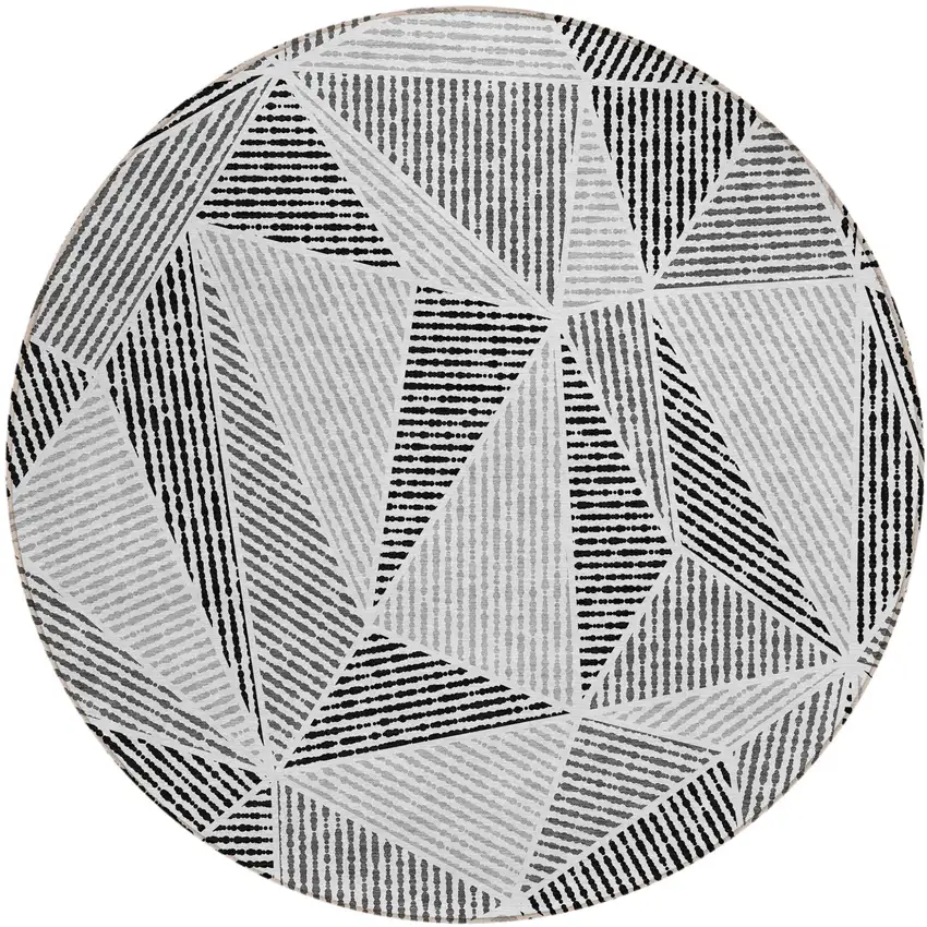 8' Pewter Charcoal And Gray Round Geometric Washable Indoor Outdoor Area Rug Photo 2
