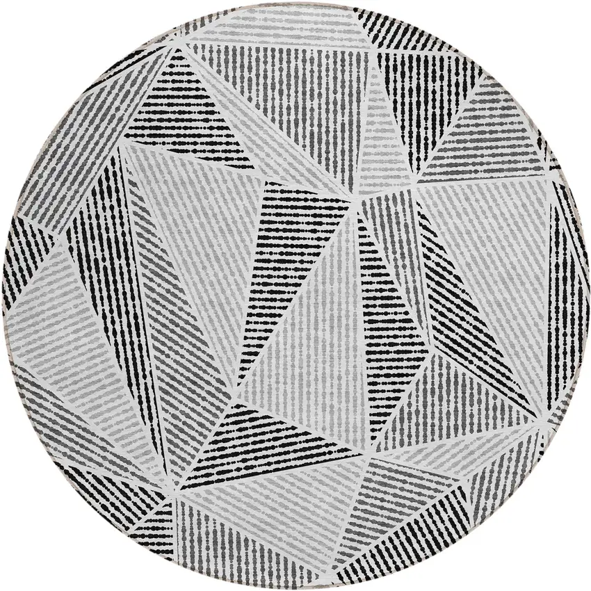 8' Pewter Charcoal And Gray Round Geometric Washable Indoor Outdoor Area Rug Photo 2