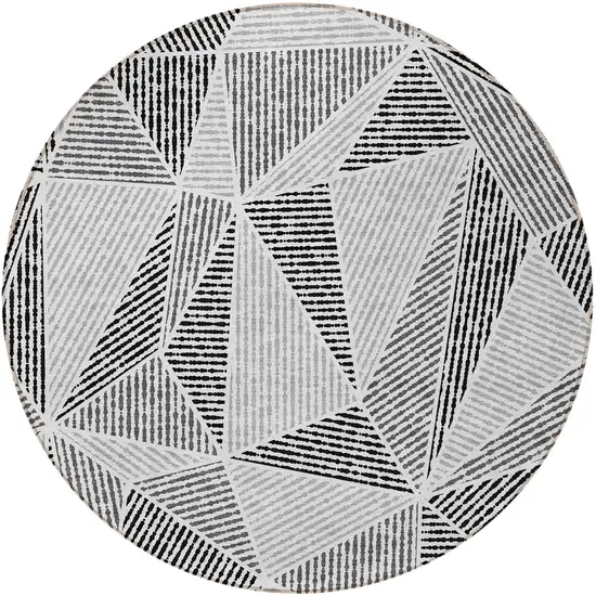 8' Pewter Charcoal And Gray Round Geometric Washable Indoor Outdoor Area Rug Photo 5