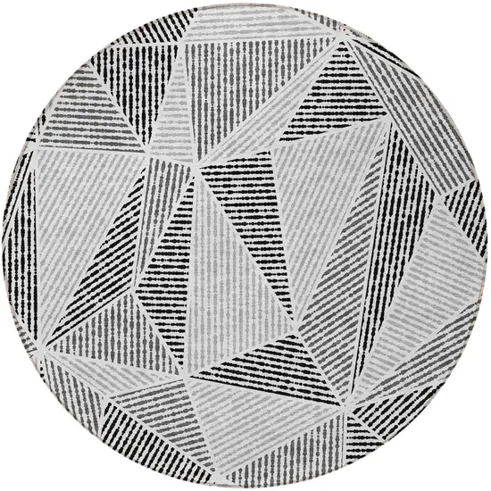 8' Pewter Charcoal And Gray Round Geometric Washable Indoor Outdoor Area Rug Photo 5