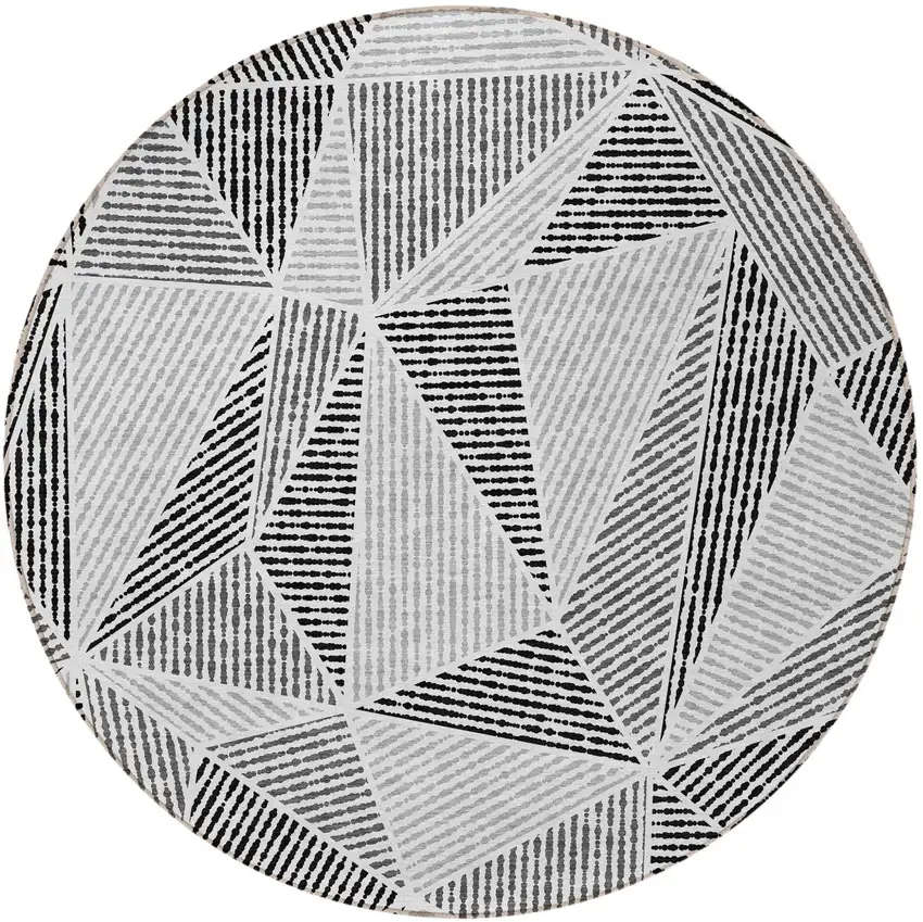 8' Pewter Charcoal And Gray Round Geometric Washable Indoor Outdoor Area Rug Photo 5