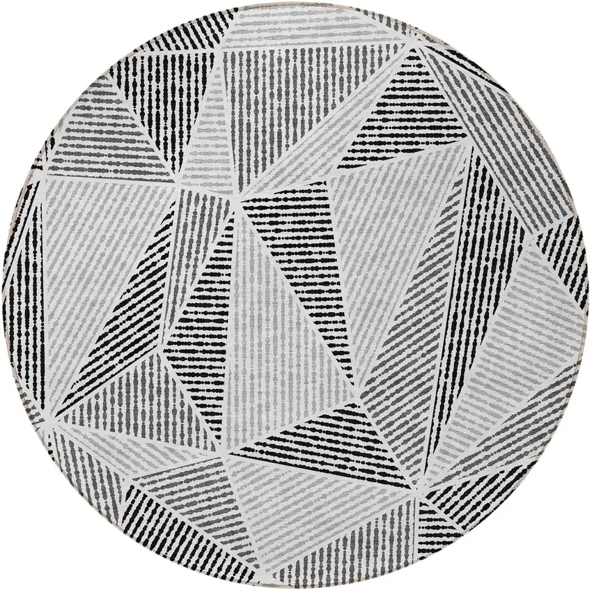 8' Pewter Charcoal And Gray Round Geometric Washable Indoor Outdoor Area Rug Photo 5