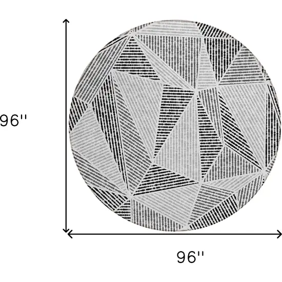 8' Pewter Charcoal And Gray Round Geometric Washable Indoor Outdoor Area Rug Photo 3