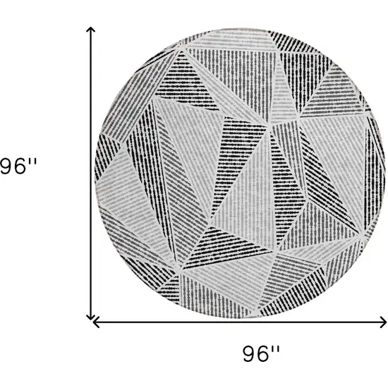 8' Pewter Charcoal And Gray Round Geometric Washable Indoor Outdoor Area Rug Photo 3