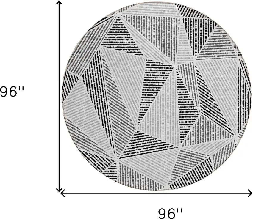 8' Pewter Charcoal And Gray Round Geometric Washable Indoor Outdoor Area Rug Photo 3
