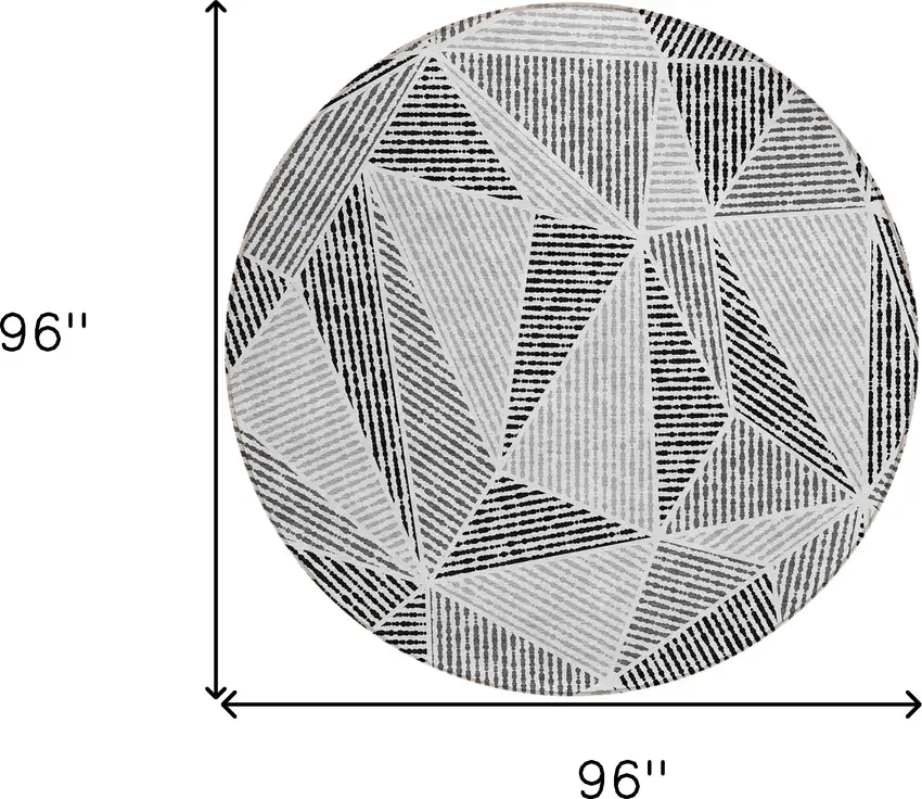 8' Pewter Charcoal And Gray Round Geometric Washable Indoor Outdoor Area Rug Photo 3