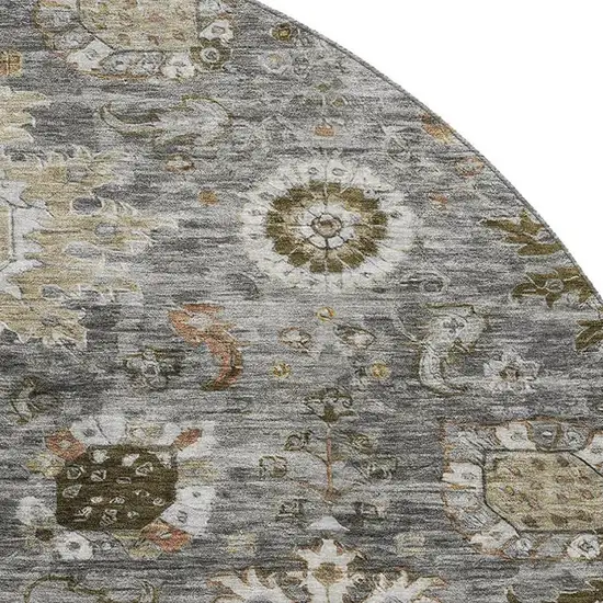 8' Pewter Copper And Beige Oriental Washable Round Rug With UV Protection Photo 3