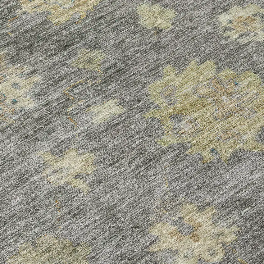 8' Pewter Gold And Beige Round Floral Washable Indoor Outdoor Area Rug Photo 9