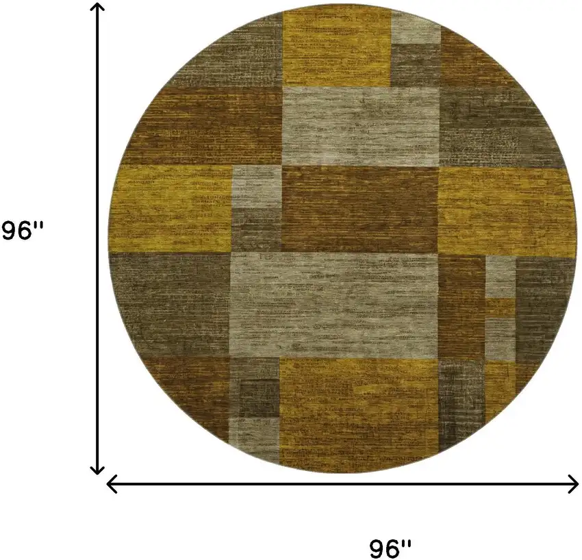 8' Pewter Gold And Brown Geometric Washable Round Rug With UV Protection Photo 9