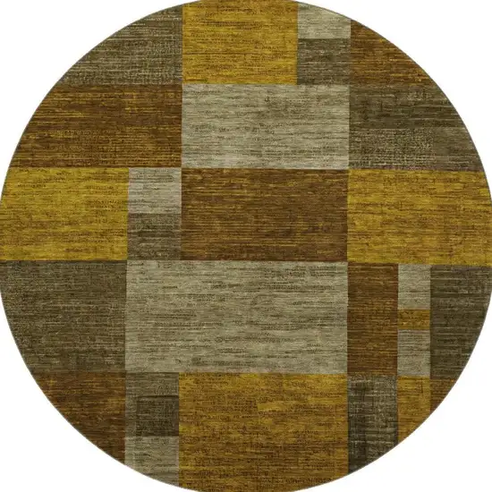 8' Pewter Gold And Brown Geometric Washable Round Rug With UV Protection Photo 3