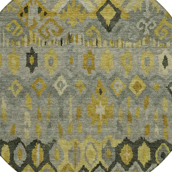 8' Pewter Gold And Charcoal Round Geometric Washable Indoor Outdoor Area Rug Photo 6