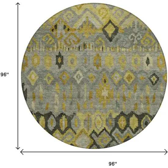 8' Pewter Gold And Charcoal Round Geometric Washable Indoor Outdoor Area Rug Photo 3