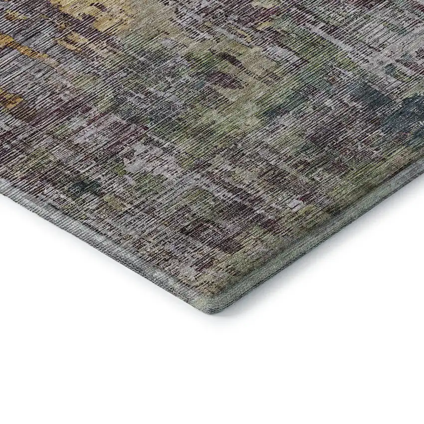 8' Pewter Gold And Eggplant Abstract Washable Area Rug With UV Protection Photo 5