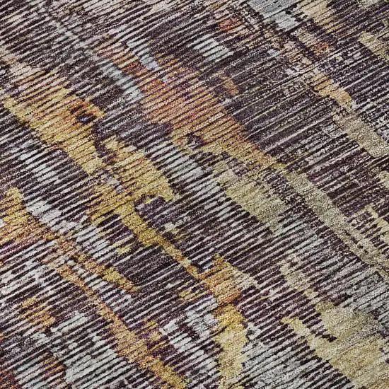 8' Pewter Gold And Eggplant Abstract Washable Area Rug With UV Protection Photo 7