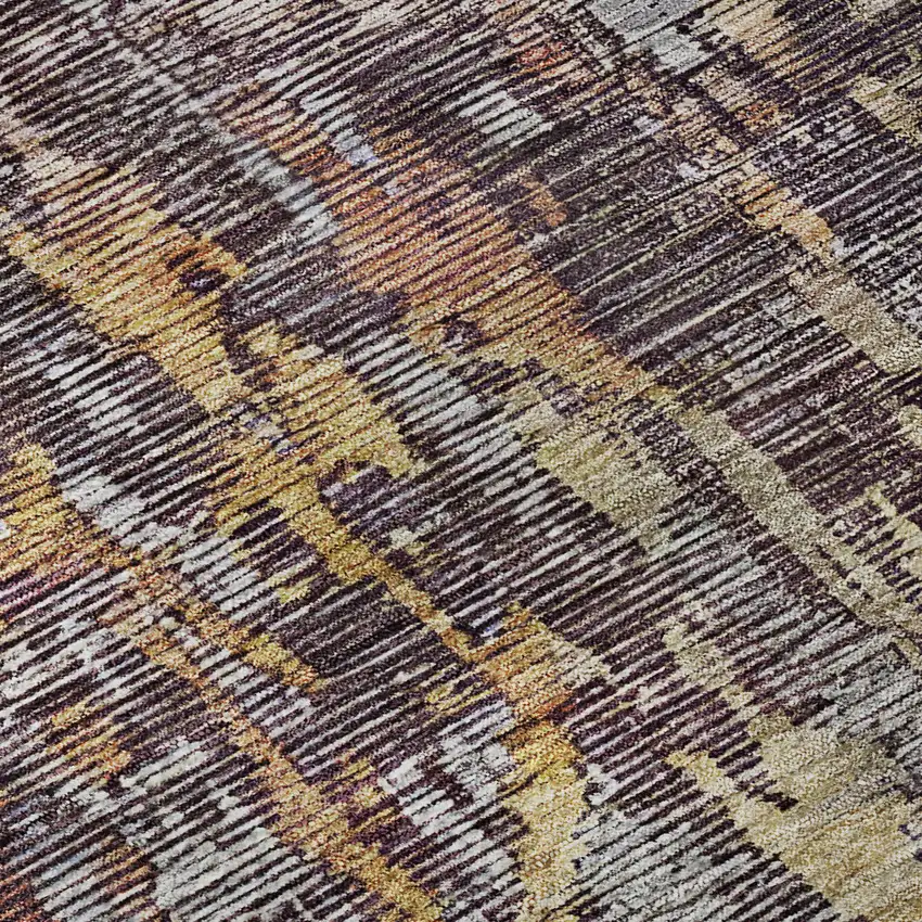 8' Pewter Gold And Eggplant Abstract Washable Area Rug With UV Protection Photo 7