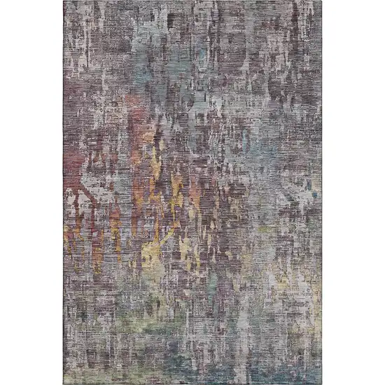 8' Pewter Gold And Eggplant Abstract Washable Area Rug With UV Protection Photo 3