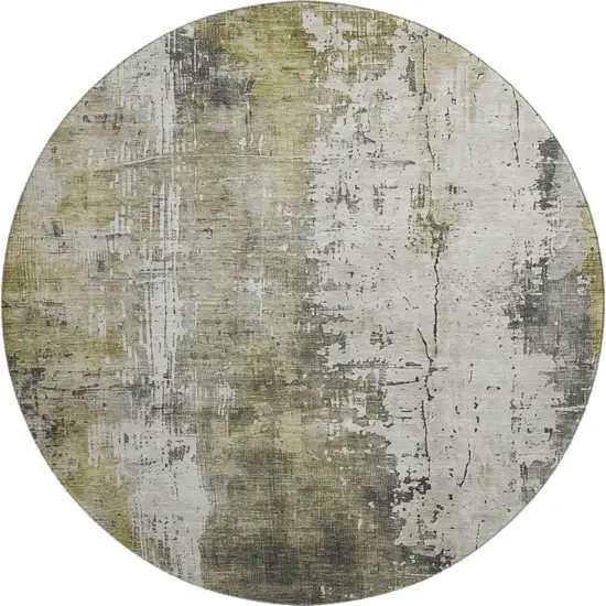 8' Pewter Gold And Ivory Abstract Washable Round Rug With UV Protection Photo 1