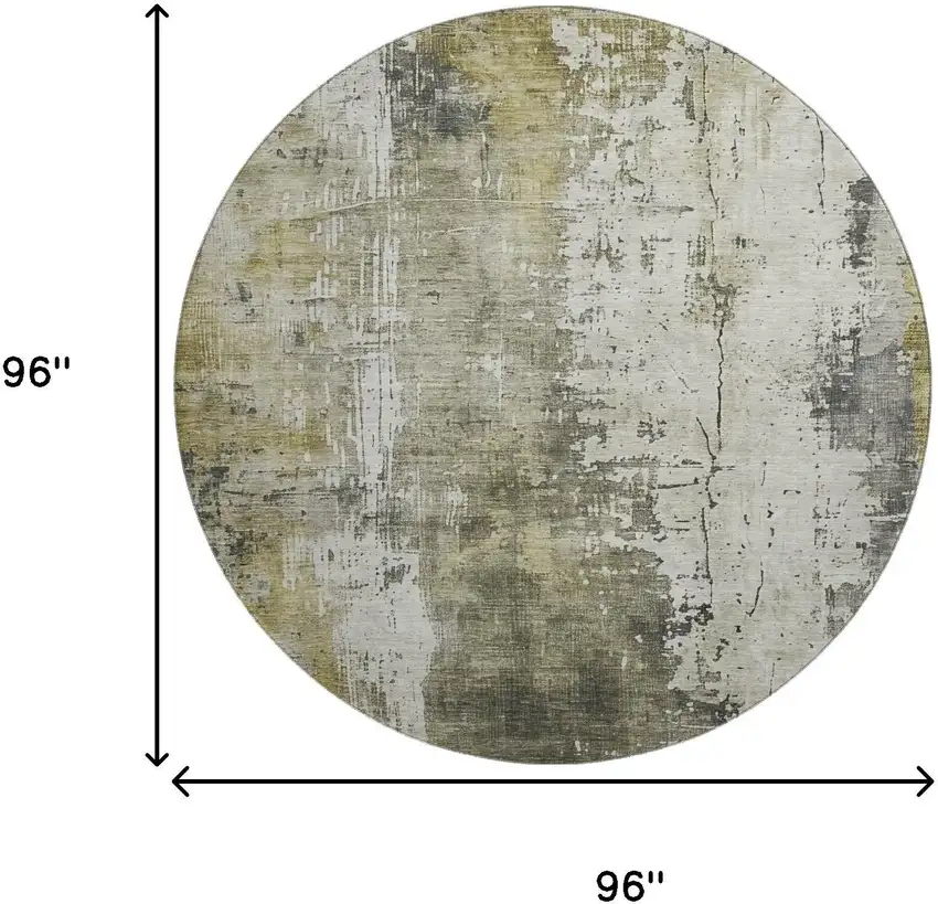 8' Pewter Gold And Ivory Abstract Washable Round Rug With UV Protection Photo 9