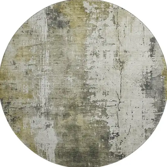 8' Pewter Gold And Ivory Abstract Washable Round Rug With UV Protection Photo 2