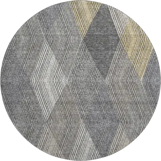 8' Pewter Gold And Ivory Geometric Washable Round Rug With UV Protection Photo 1
