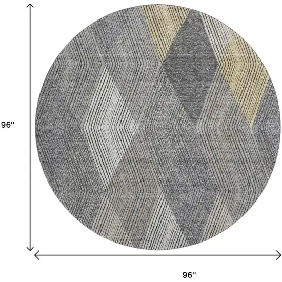 8' Pewter Gold And Ivory Geometric Washable Round Rug With UV Protection Photo 9