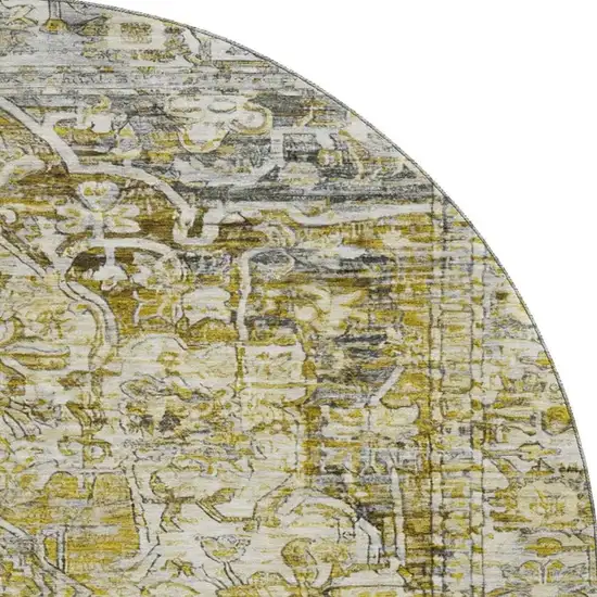 8' Pewter Gold And Ivory Oriental Washable Round Rug With UV Protection Photo 3