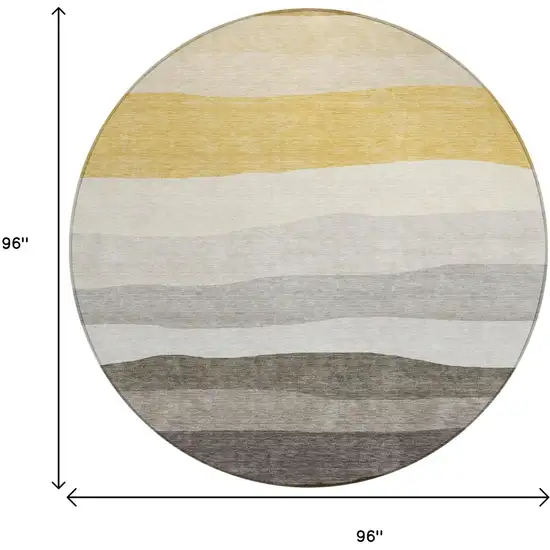 8' Pewter Gold And Ivory Round Striped Washable Indoor Outdoor Area Rug Photo 9
