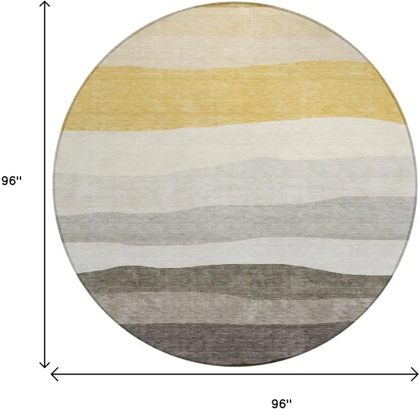 8' Pewter Gold And Ivory Round Striped Washable Indoor Outdoor Area Rug Photo 9