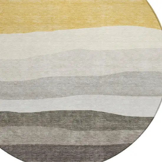 8' Pewter Gold And Ivory Round Striped Washable Indoor Outdoor Area Rug Photo 4