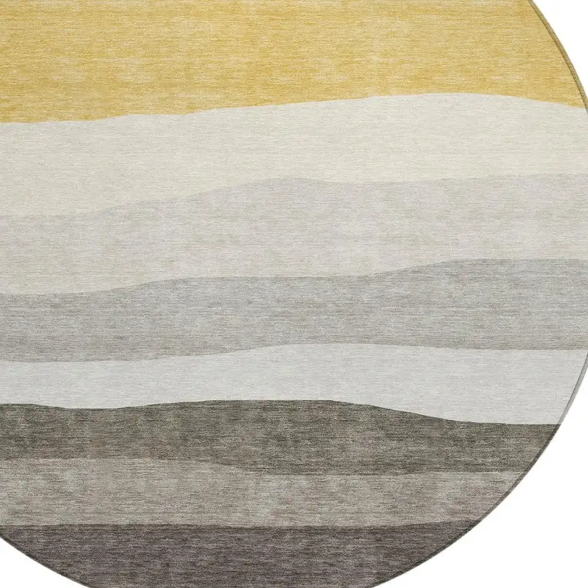 8' Pewter Gold And Ivory Round Striped Washable Indoor Outdoor Area Rug Photo 4