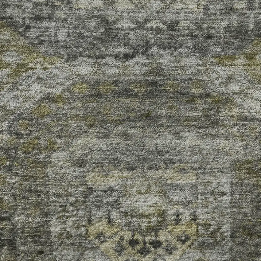 8' Pewter Gray And Beige Abstract Geometric Washable Round Rug With UV Protection Photo 9