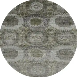Photo of 8' Pewter Gray And Beige Abstract Geometric Washable Round Rug With UV Protection