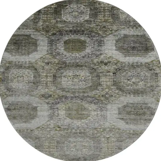 8' Pewter Gray And Beige Abstract Geometric Washable Round Rug With UV Protection Photo 4