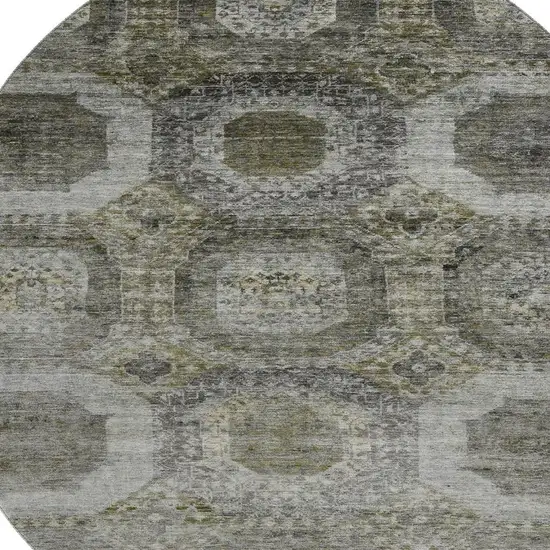 8' Pewter Gray And Beige Abstract Geometric Washable Round Rug With UV Protection Photo 3