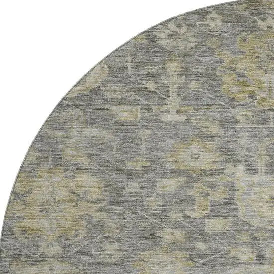 8' Pewter Gray And Beige Damask Washable Round Rug With UV Protection Photo 3