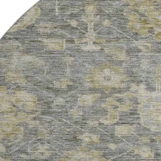 8' Pewter Gray And Beige Damask Washable Round Rug With UV Protection Photo 2