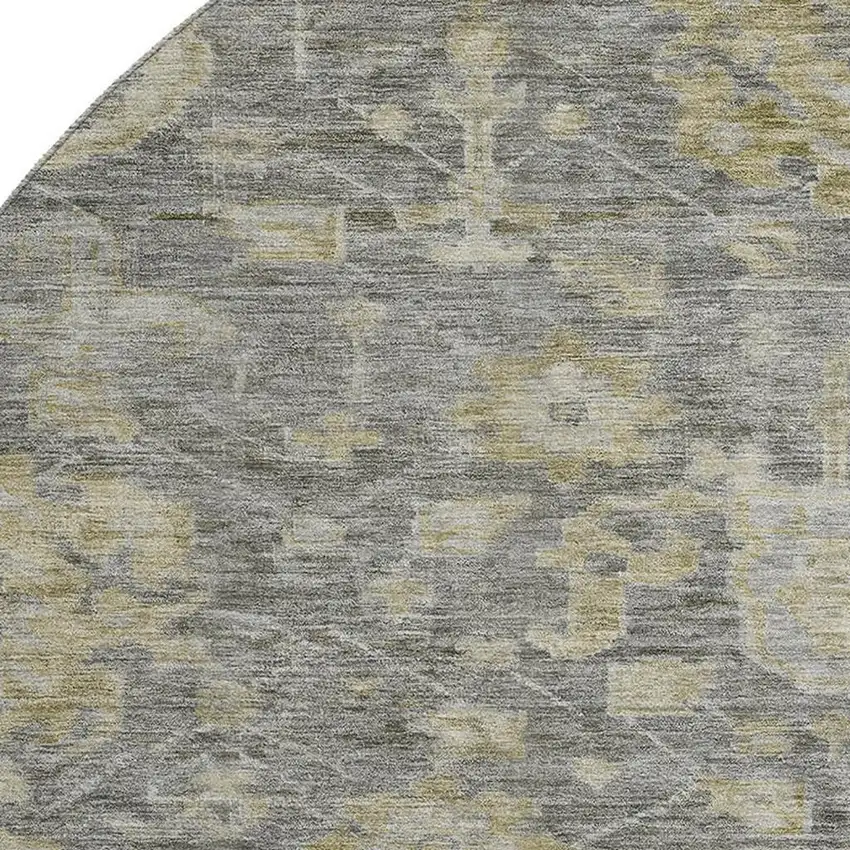 8' Pewter Gray And Beige Damask Washable Round Rug With UV Protection Photo 2