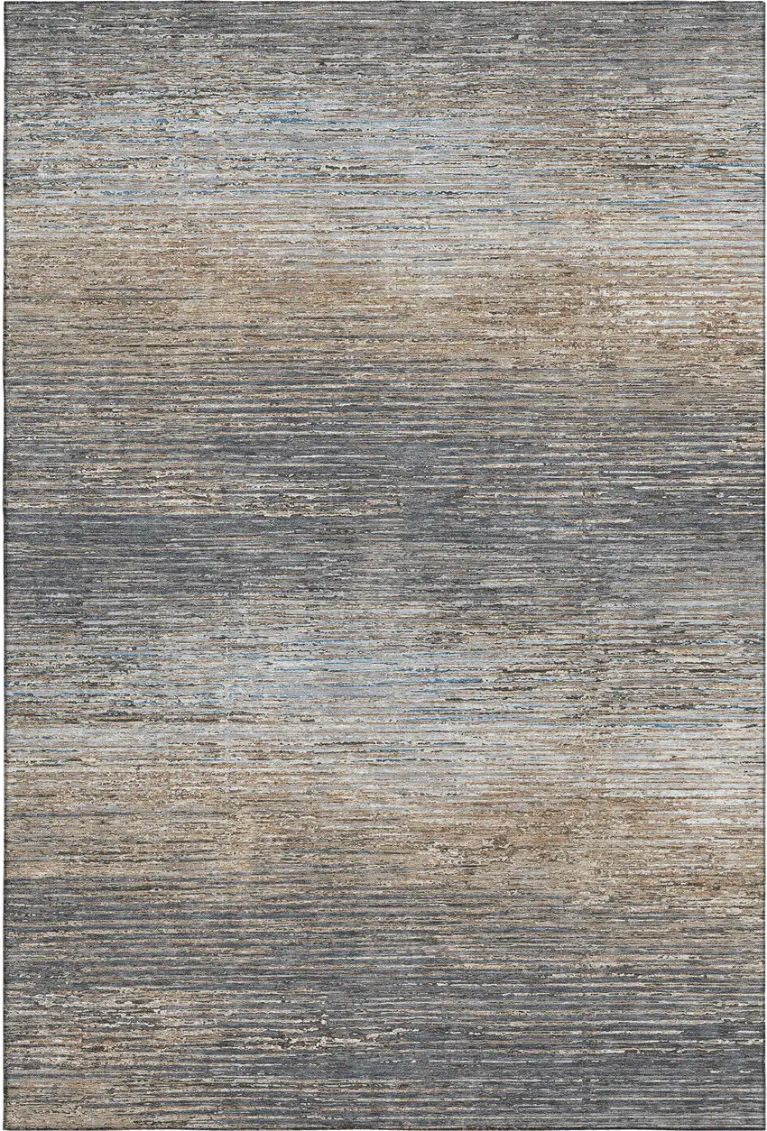 8' Pewter Gray And Beige Striped Washable Area Rug With UV Protection Photo 1