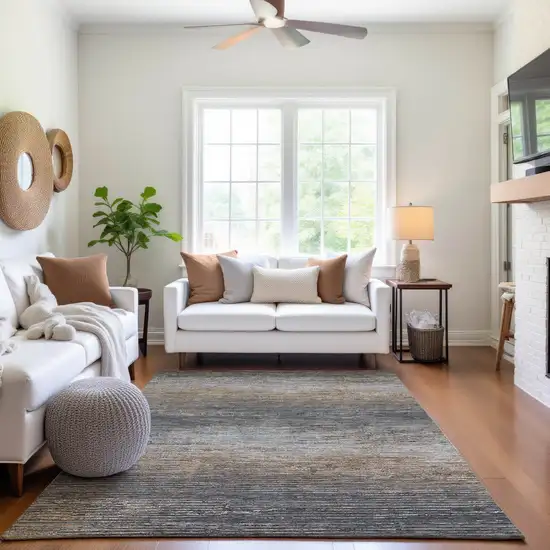 8' Pewter Gray And Beige Striped Washable Area Rug With UV Protection Photo 5