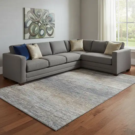 8' Pewter Gray And Beige Striped Washable Area Rug With UV Protection Photo 2