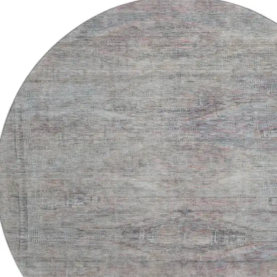 8' Pewter Gray And Charcoal Abstract Geometric Washable Round Rug With UV Protection Photo 2