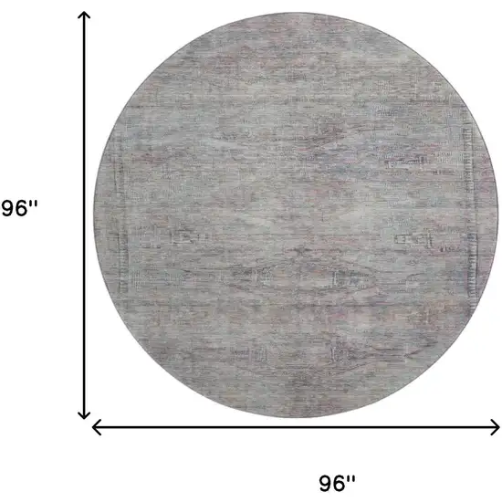 8' Pewter Gray And Charcoal Abstract Geometric Washable Round Rug With UV Protection Photo 9