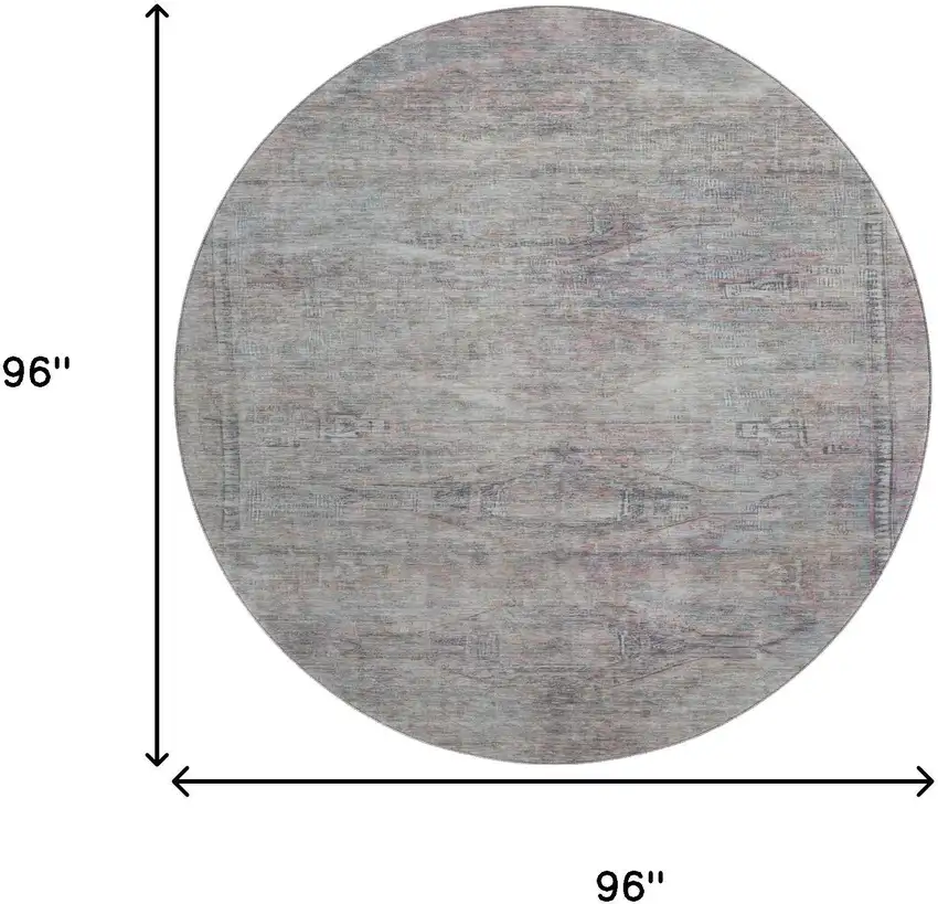 8' Pewter Gray And Charcoal Abstract Geometric Washable Round Rug With UV Protection Photo 9