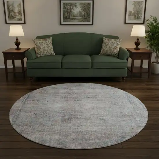 8' Pewter Gray And Charcoal Abstract Geometric Washable Round Rug With UV Protection Photo 2