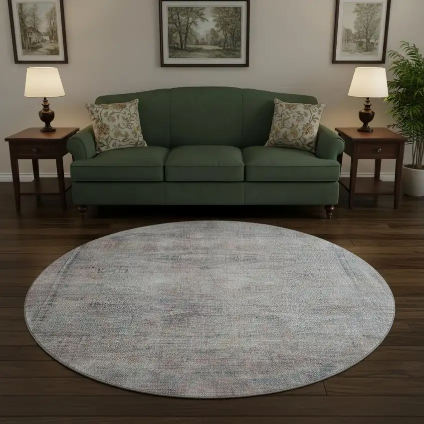 8' Pewter Gray And Charcoal Abstract Geometric Washable Round Rug With UV Protection Photo 2