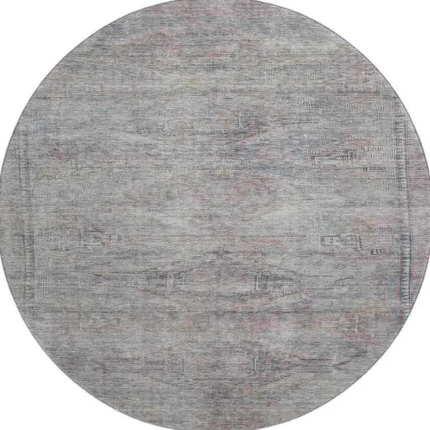 8' Pewter Gray And Charcoal Abstract Geometric Washable Round Rug With UV Protection Photo 3